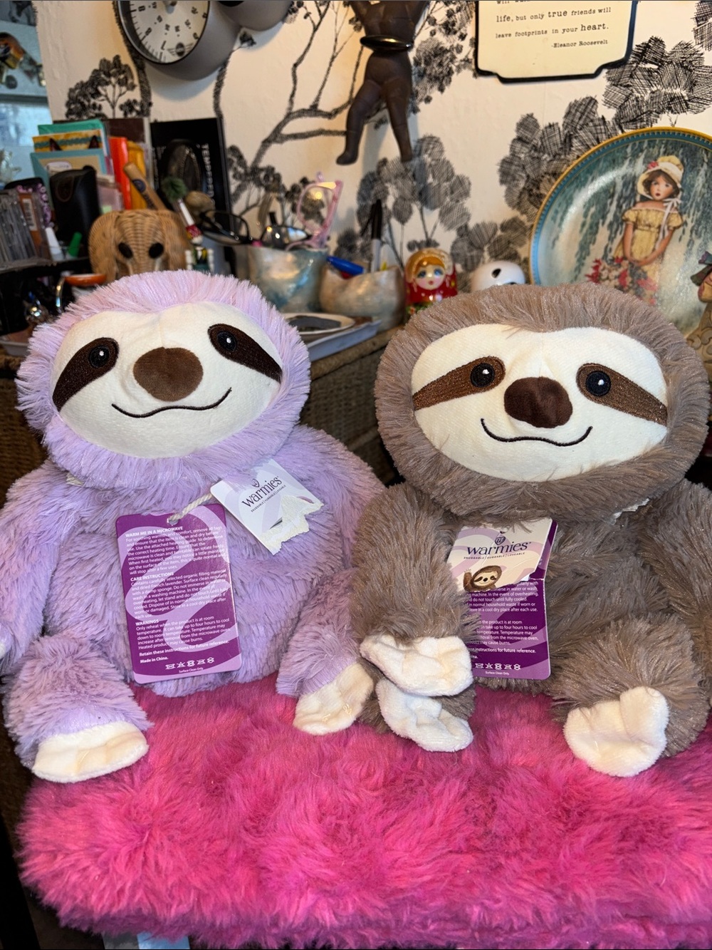 NWT Intelex Warmies Purple and Brown/Tan Sloth stuffed animals set of 2. Pla